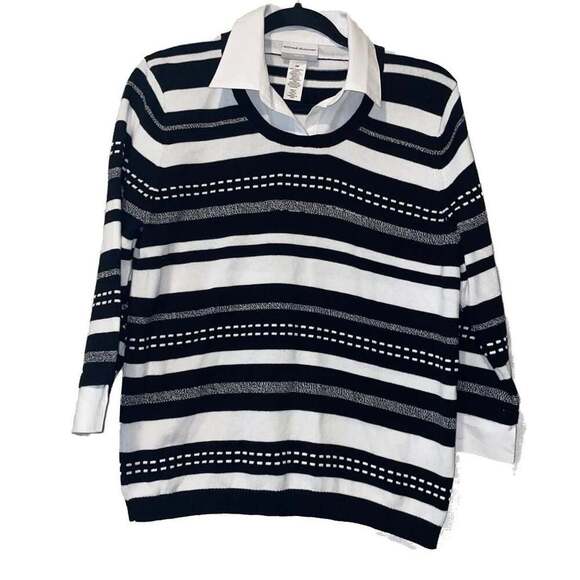 Alfred Dunner Sweaters - Alfred Dunner Petite World Traveler Striped Pullover Sweater Two in One